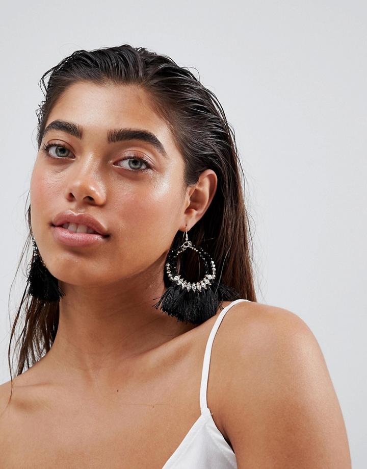 Missguided Tassel Hoop Earrings - Black