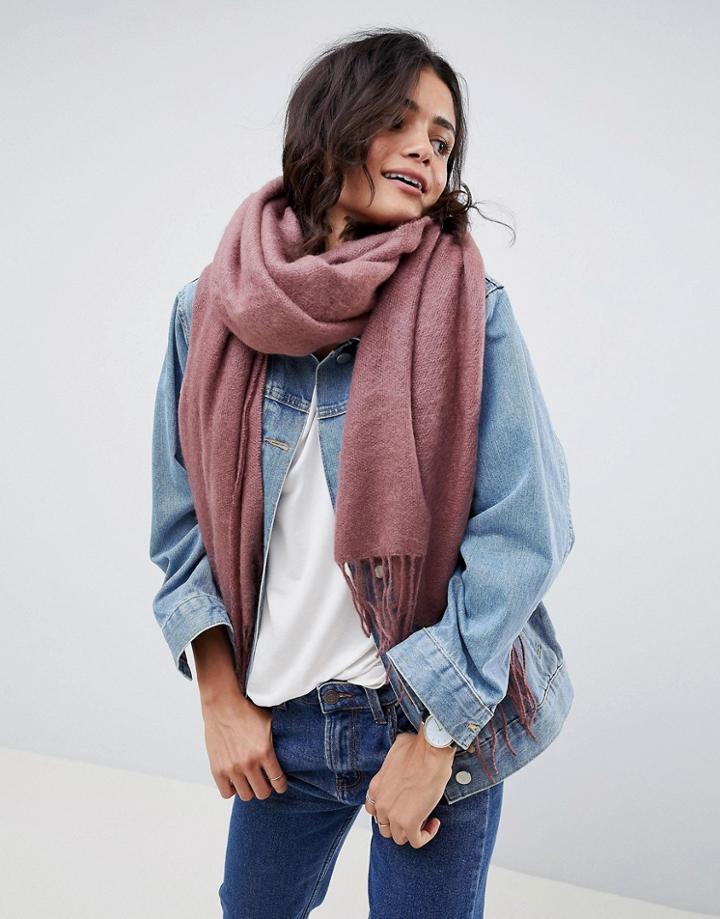Asos Design Supersoft Long Woven Scarf With Tassels - Pink