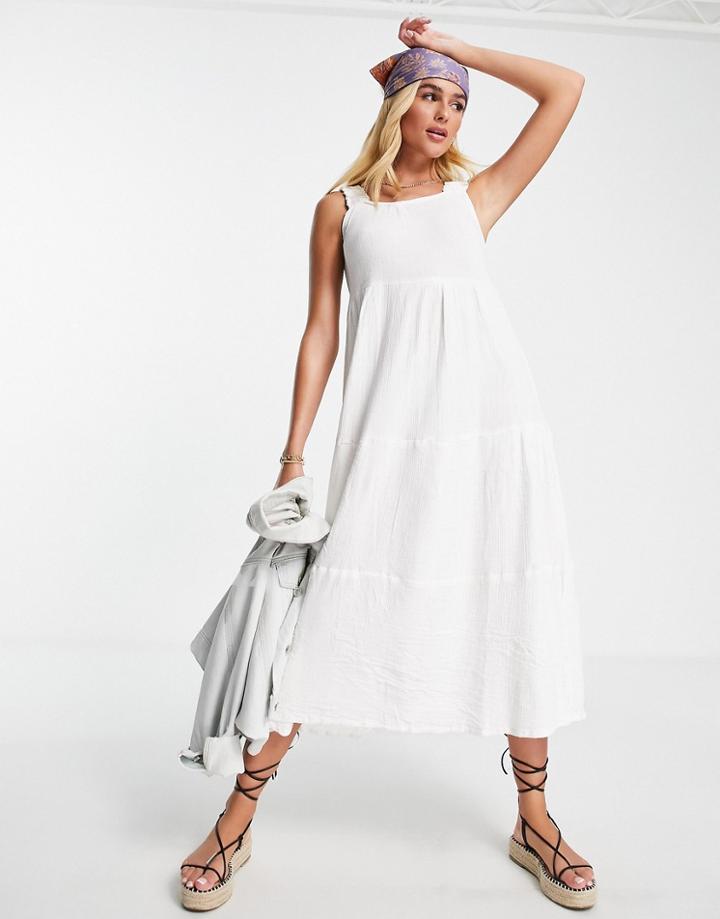 Qed London Tiered Midi Dress In White
