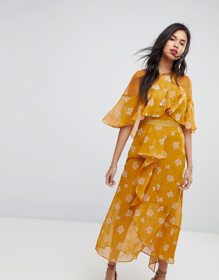 Stevie May Golden Frill Midi Dress - Multi