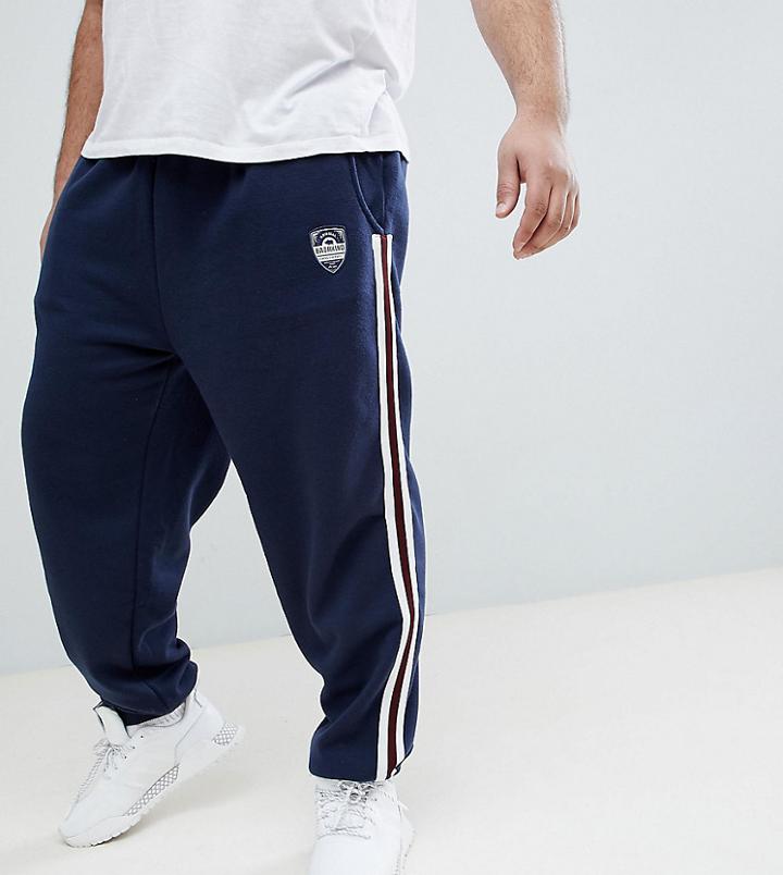 Badrhino Plus Cuffed Joggers With Stripe Stripe In Navy - Navy