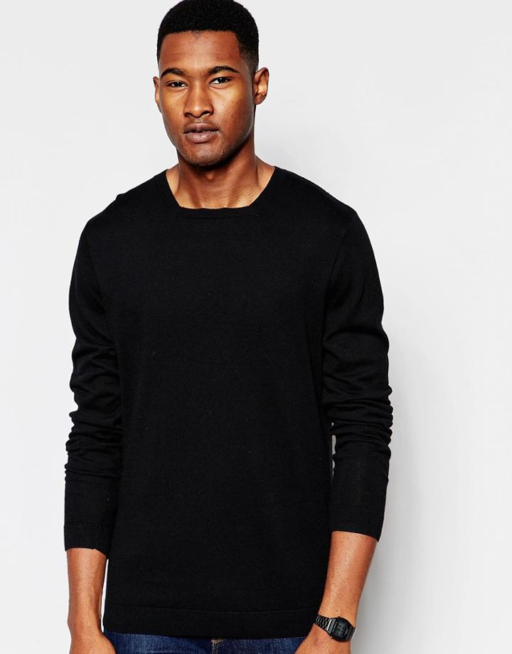 Asos Square Neck Jumper In Cotton - Black