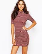 Boohoo High Neck Striped Body-conscious Dress - Multi