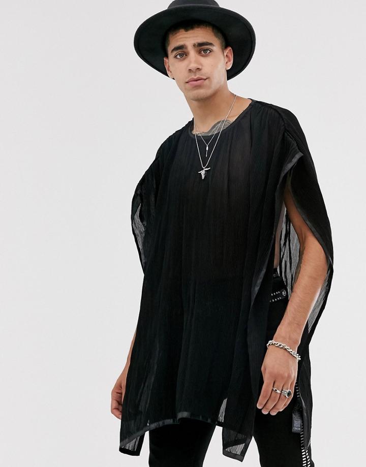 Asos Design Regular Fit Plisse Poncho In Black