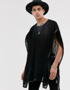 Asos Design Regular Fit Plisse Poncho In Black