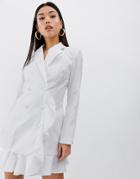 Prettylittlething Blazer Mini Dress With Frill Hem In White - White