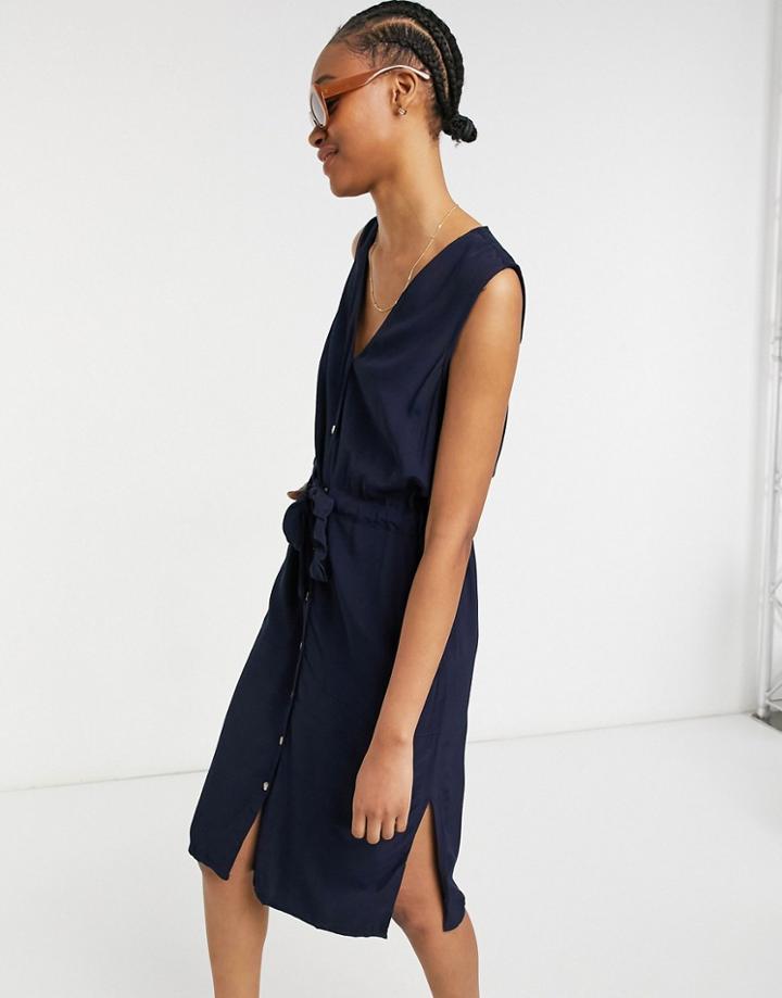 Y.a.s Melia Sleeveless Tie Waist Midi Dress In Navy