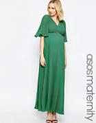 Asos Maternity Pleated Plunge Maxi Dress - Green