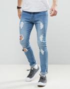 Liquor & Poker Skinny Jean Ripped Stone Wash - Blue