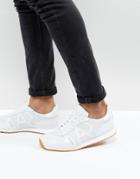 Armani Jeans Leather Perforated Sneakers In White - White
