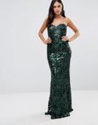 Forever Unique Arista Bandeau Sequin Maxi Dress - Green