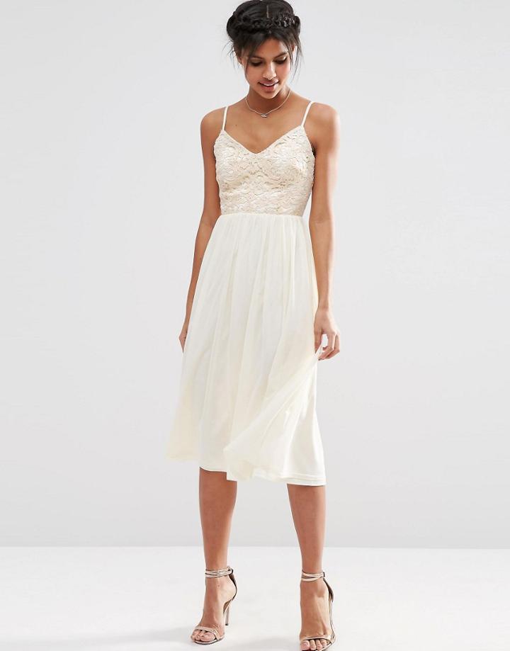 Asos Lace Sequin Bodice Cami Midi Skater Dress - Nude