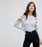 Asos Petite Top With Tab Detail And High Neck - Gray