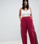 Asos Design Curve Wide Leg Jogger With Side Tape And Frill - Red