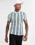 Asos Design Vertical Stripe Polo In Teal-green