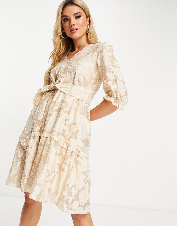 Selected Floral Jacquard Sadie Mini Dress In Cream-white