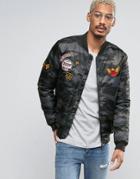 Juice Camo Bomber Jacket With Patches - Blue