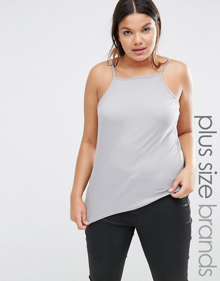 New Look Plus Ribbed Cami Top - Gray