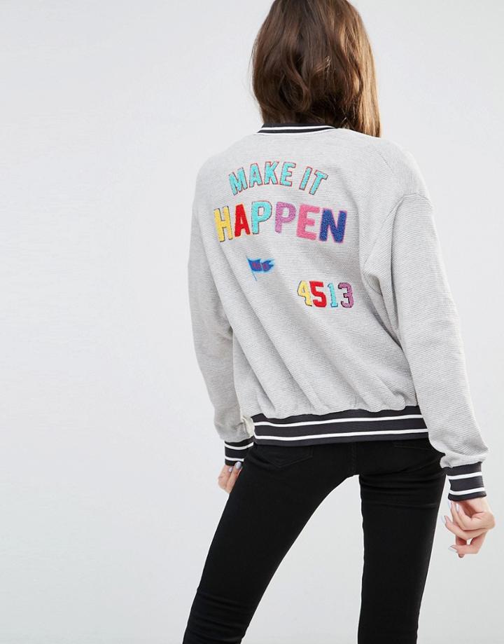 Pull & Bear Happen Jersey Bomber Jacket - Black