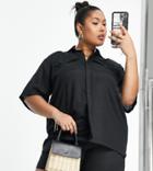 Extro & Vert Plus Linen Style Utility Shirt In Black - Part Of A Set