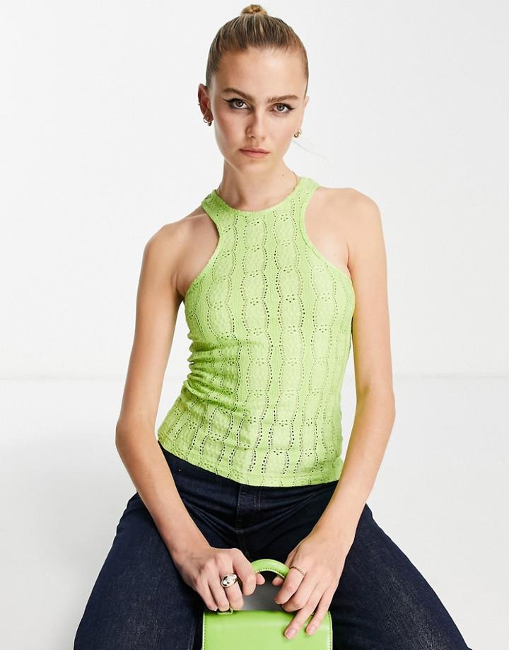Topshop Eyelet Tank Top In Green