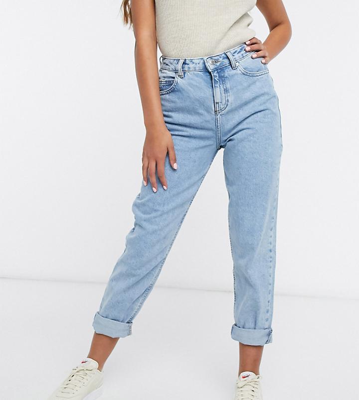 Asos Design Petite High Rise 'original' Mom Jeans In Lightwash-blues