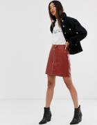 Only Textured Faux Leather Zip Through Skirt
