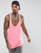Asos Longline Racerback Tank With Contrast Stitching In Pink - Pink