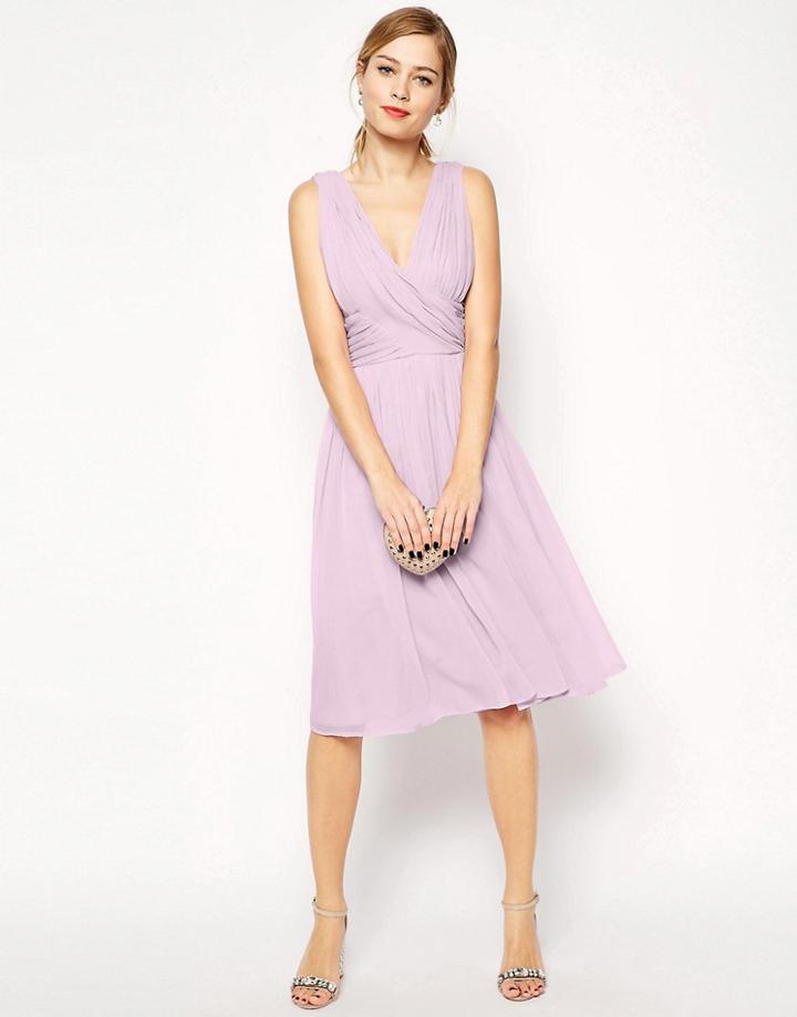 Asos Midi Dress With Twist Wrap - Multi
