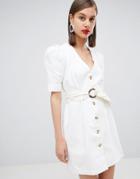 Asos Design Denim Belted Dress In White - White