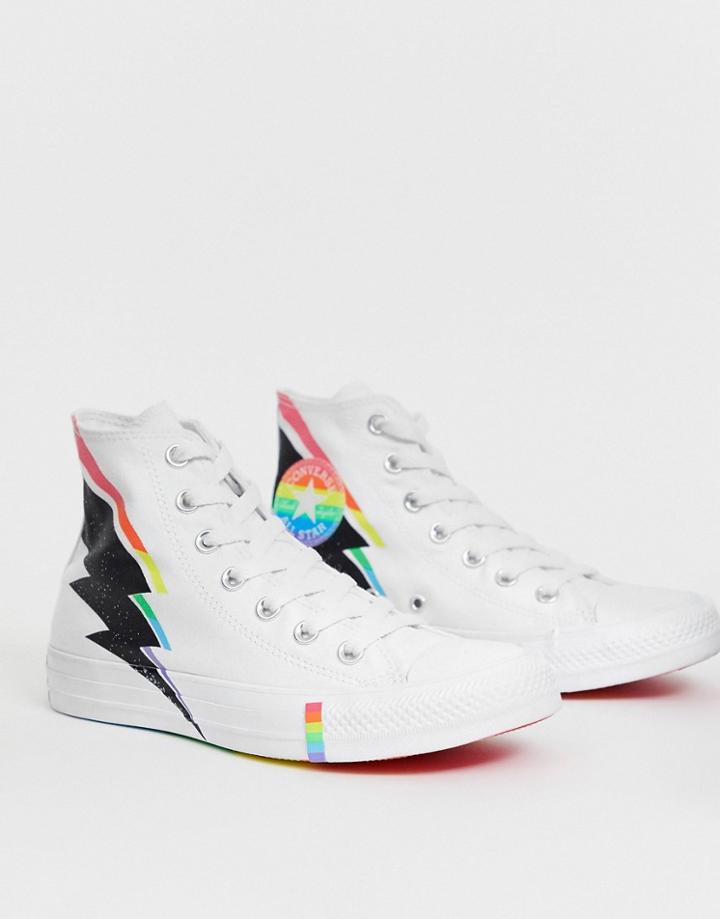 Converse Pride Chuck Taylor Hi All Star White And Rainbow Lightening Bolt Sneakers