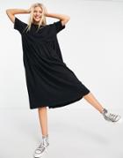 Asos Design Oversized Midi Smock Dress In Black