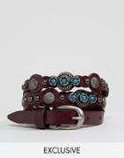 Reclaimed Vintage Leather Studded Belt - Brown