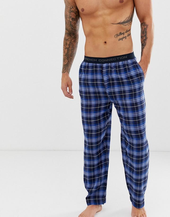 French Connection Flannel Logo Waistband Lounge Pant-blue