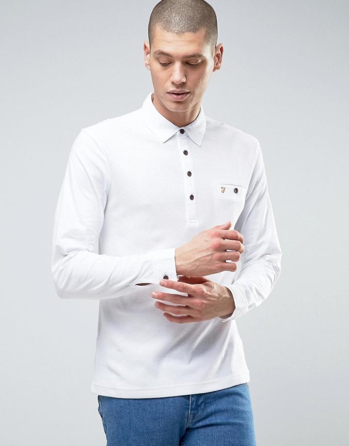 Farah Lester Logo Long Sleeve Polo Shirt - White