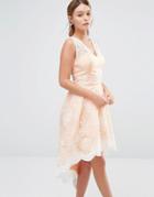 Chi Chi London High Low Prom Dress In Embroidered Lace
