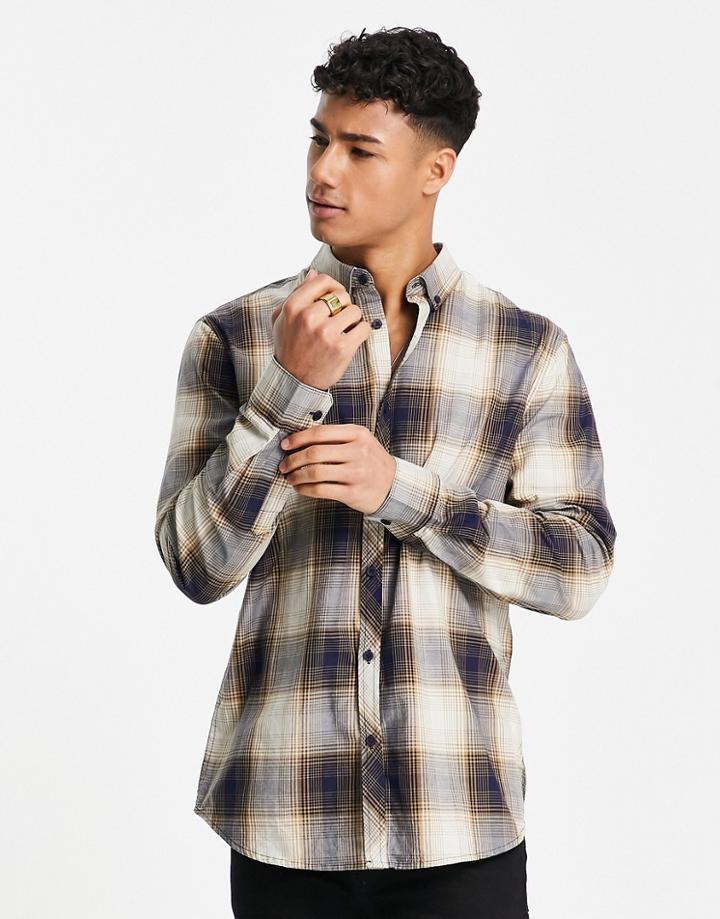 Threadbare Plaid Shirt In Beige-neutral