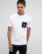 Hoxton Denim T-shirt Rose Pocket Contrast Sleeve - Brown