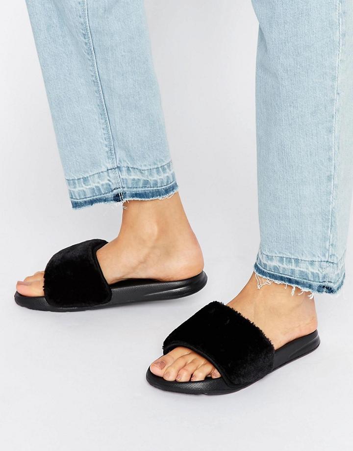 Truffle Fur Slider Sandal - Black