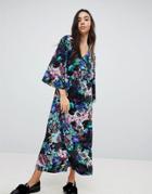 Monki Tropical Floral Print Wrap Midi Dress - Multi