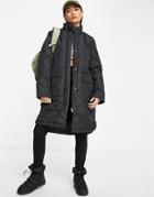 Selected Femme Recycled Quilted Longline Coat With Funnel Neck In Black