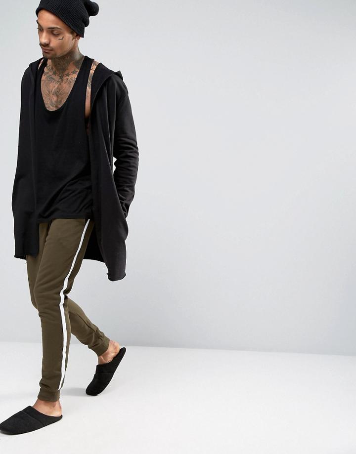 Asos Skinny Jogger In Khaki With Side Stripe - Green