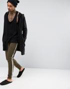 Asos Skinny Jogger In Khaki With Side Stripe - Green