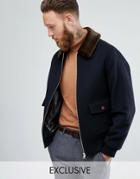 Heart & Dagger Wool Mix Jacket With Fleece Collar - Navy