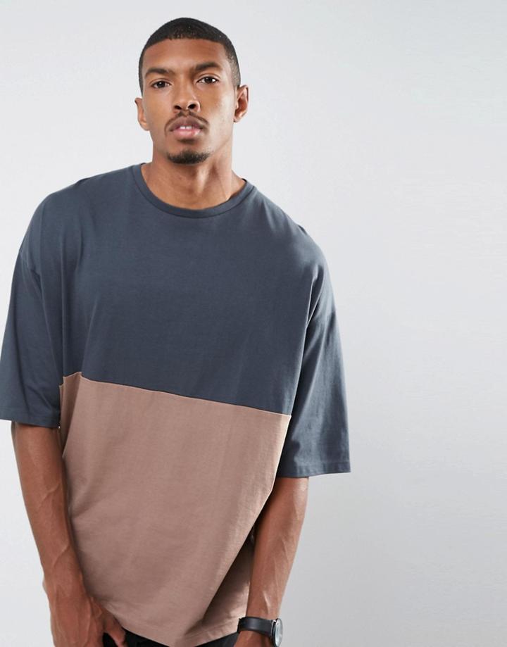Asos Super Oversized T-shirt With Color Block - Gray