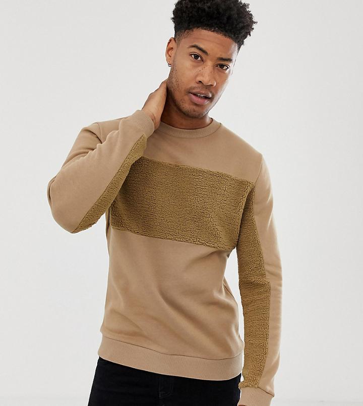 Asos Design Tall Sweatshirt With Borg Panels - Brown