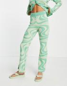 Asos Design Knitted Pants With Swirl Pattern In Green - Part Of A Set