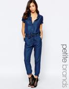 Noisy May Petite Short Sleeve Jumpsuit With Drawstring Waist - Blue