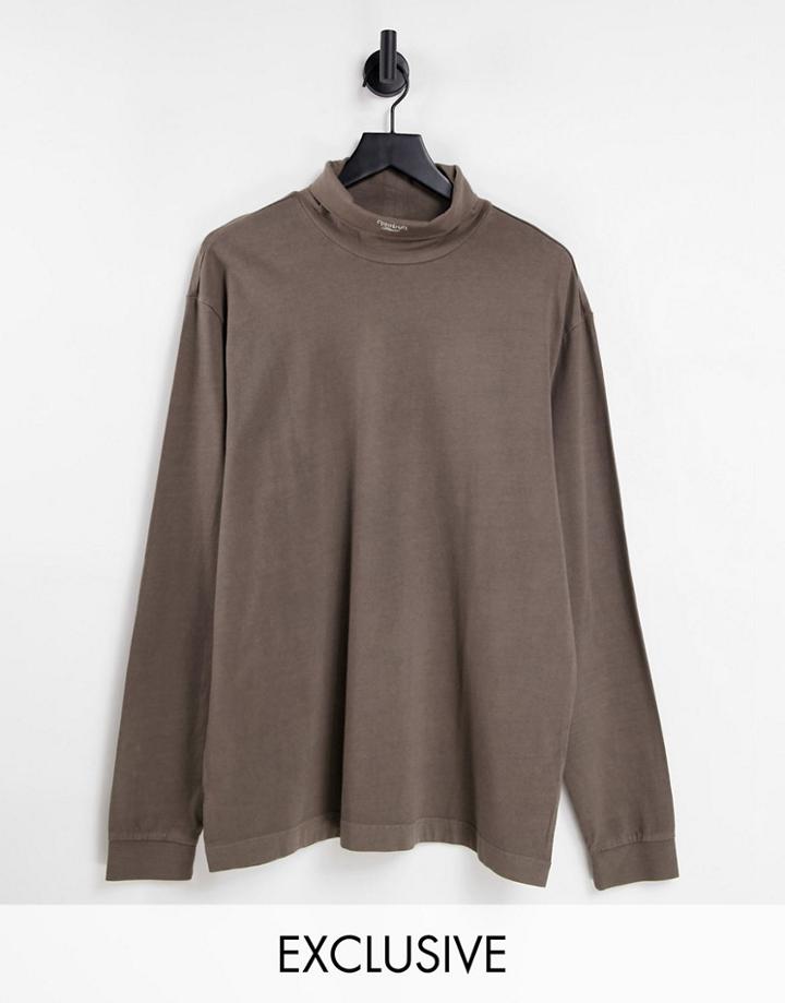 Reebok Logo Roll Neck Top In Taupe Brown - Exclusive To Asos