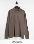 Reebok Logo Roll Neck Top In Taupe Brown - Exclusive To Asos